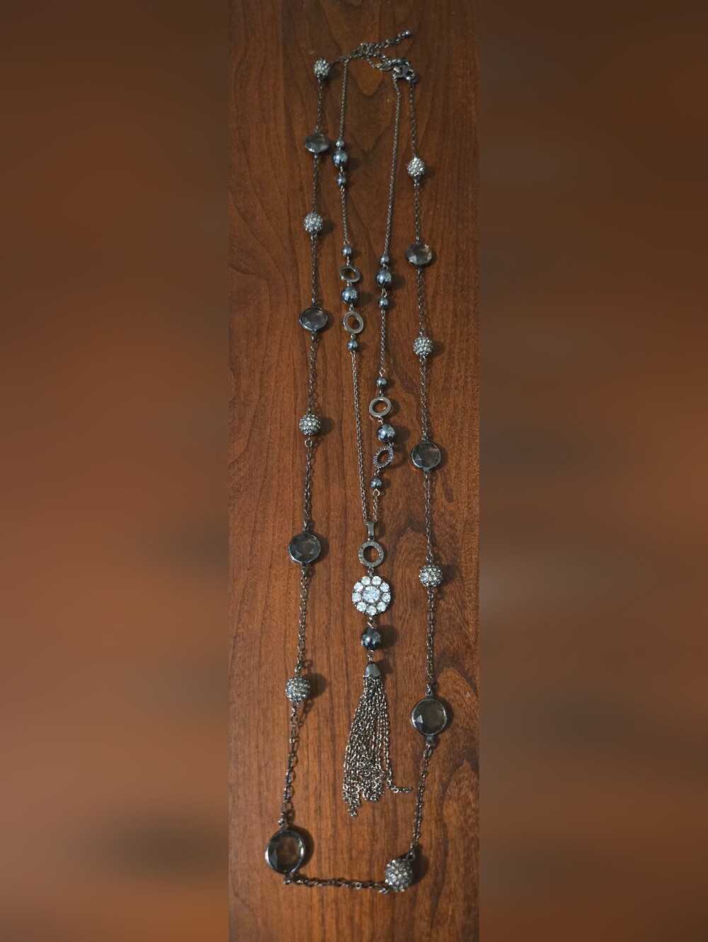 Long Silver-Tone Beaded And Tassel Necklaces